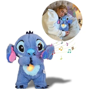 Stitch Qui Respire, Peluche Stitch Veilleuse Bébé, Ma Stitch Calin Bonne Nuit Doudou Musicale Apaisante, Jouet câlin en Peluche avec Mouvement Respirant et Musique