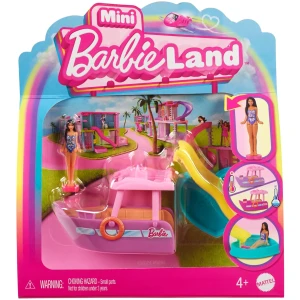 Barbie Coffret Bateau de rêve Mini-BarbieLand Comprenant Une poupée de 3,8 cm, Un Bateau Qui Change de Couleur, Une Piscine et Un Toboggan Amovible, HYF41