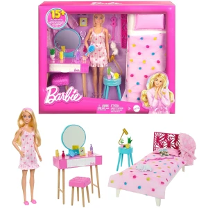 Barbie Coffret La Chambre De, Poupée Mannequin, Un Lit, Une Coiffeuse, Un Chaton Et De Nombreux Accessoires, Jouet Enfant, Dès 3 Ans, HPT55