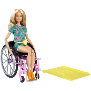 Barbie Fashionistas Doll #165, with Wheelchair & Long Blonde Hair Wearing Tropical Romper, Orange Shoes & Lemon Fanny Pack, Toy for Kids 3 to 8 Years Old - GRB93