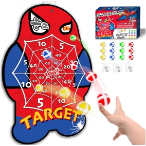 Glückpa Spider Jouet pour Enfants 3-8 Ans, 70cm Jeu de Fléchette avec 12 balles Collantes, Cadeaux pour Garçons 4-9 Ans, Jouet pour Garcon Fille, Jouet de fléchettes Spider, Jeux Exterieur Enfant