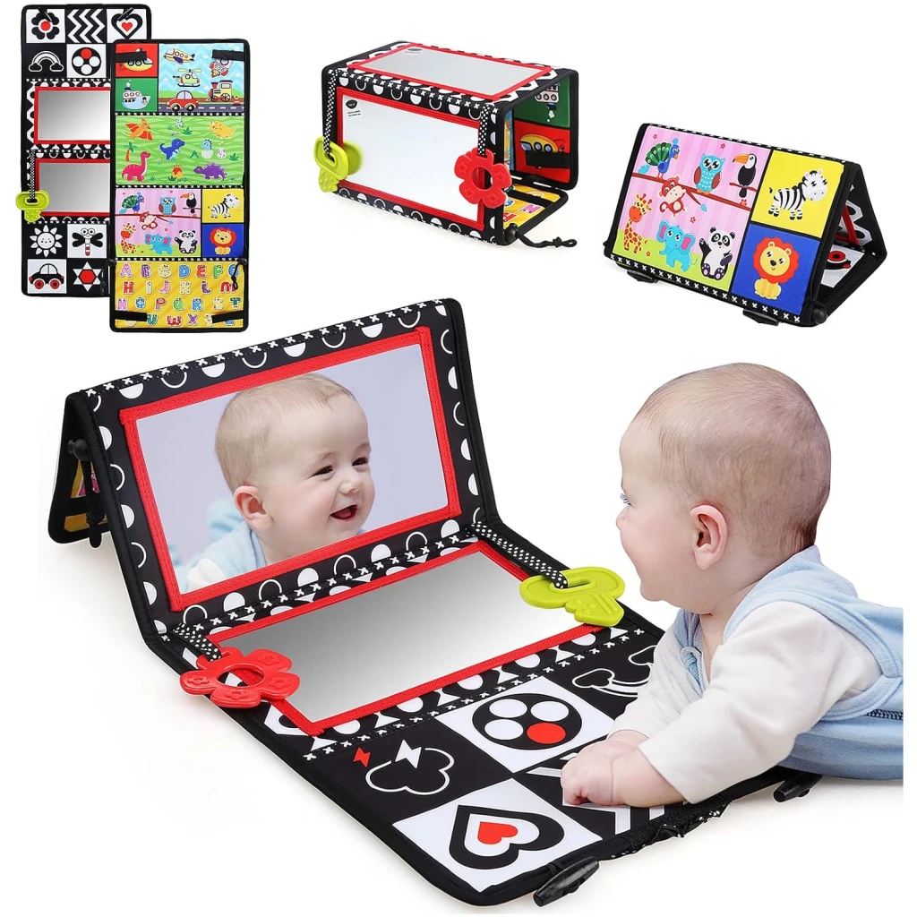LEADSTAR Jouet Bébé 0-18 Mois,Miroir Eveil Montessori Noir et Blanc Jouets Sensoriels,Jeux avec Miroir Pliable Cadeau Bebe Naissance Fille Garcon Bebe 0 3 6 12 Mois