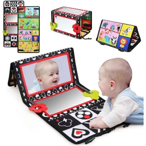 LEADSTAR Jouet Bébé 0-18 Mois,Miroir Eveil Montessori Noir et Blanc Jouets Sensoriels,Jeux avec Miroir Pliable Cadeau Bebe Naissance Fille Garcon Bebe 0 3 6 12 Mois