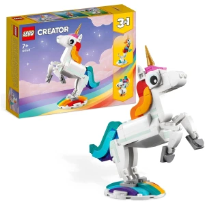 LEGO 31140 Creator 3-en-1 La Licorne Magique, Jouet Transformable, Hippocampe en Paon en Arc-en-Ciel avec Licorne, Cadeau Enfants, pour Filles et Garçons