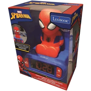 Lexibook, Spider-Man, Réveil Veilleuse Spider-Man, personnage lumineux, choix de 6 alarmes, 6 effets sonores, Écran rétro-éclairé, Horloge, Snooze, Bleu, RL800SP