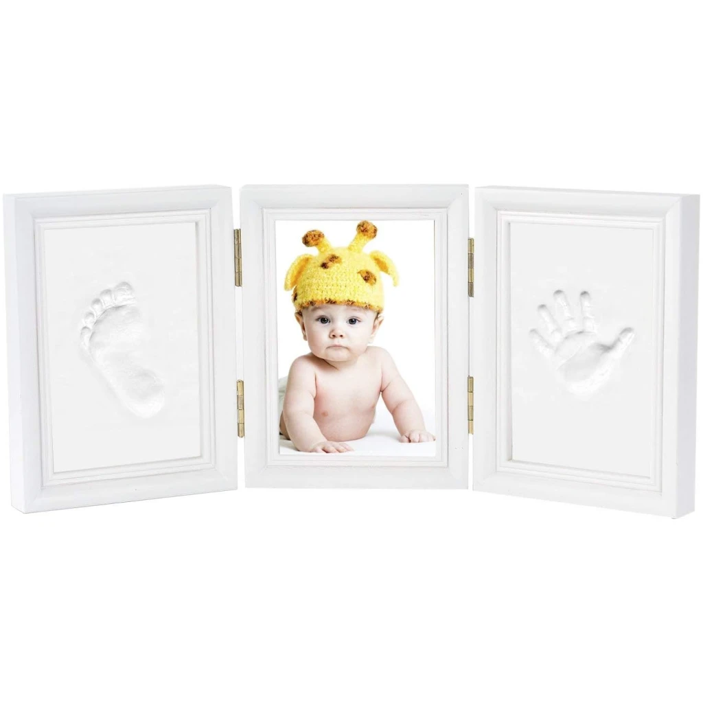 Newlemo Empreinte de La Main Empreinte Cadre Photo Kit pour Garçons Parfait Cadeau de Douche de Bébé (3 Parties, Blanc)