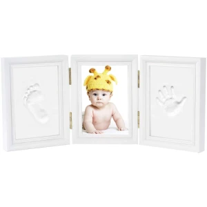 Newlemo Empreinte de La Main Empreinte Cadre Photo Kit pour Garçons Parfait Cadeau de Douche de Bébé (3 Parties, Blanc)
