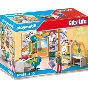 Playmobil 70988 Chambre d'adolescent - City Life - avec Un Personnage, Un Bureau avec Une Chaise, Un Globe terrestre et des Accessoires - Aménagement pièce de la Maison - Dès 4 Ans