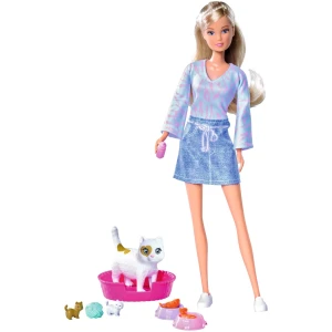 Simba - Steffi Love Maman Chat - Poupée Mannequin 29cm - Chatte Enceinte et Chatons - Accessoires Inclus - Dès 3 Ans - 105733651S06, Blanc