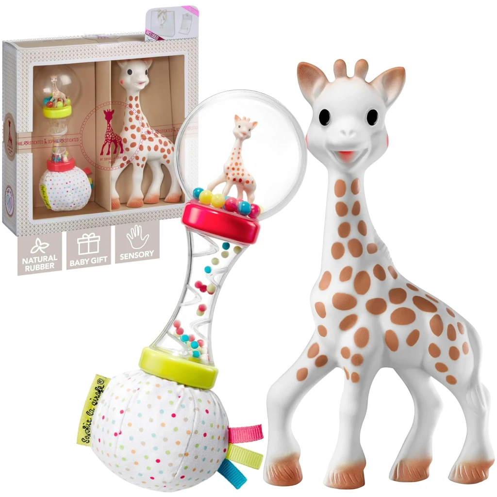 Sophie la Girafe - Coffret Cadeau Naissance Sophie la Girafe + hochet soft maracas - Contenant 1 jouet à mordiller caoutchouc 100% naturel, 1 hochet - Set d'activité pour enfant