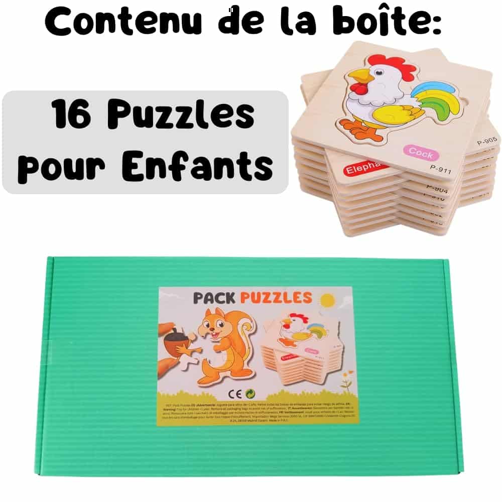 Lot de 16 puzzles en bois EnfantCado animaux – Image 6
