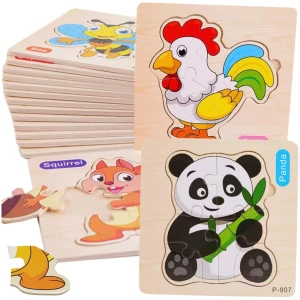 Lot de 16 puzzles en bois EnfantCado animaux