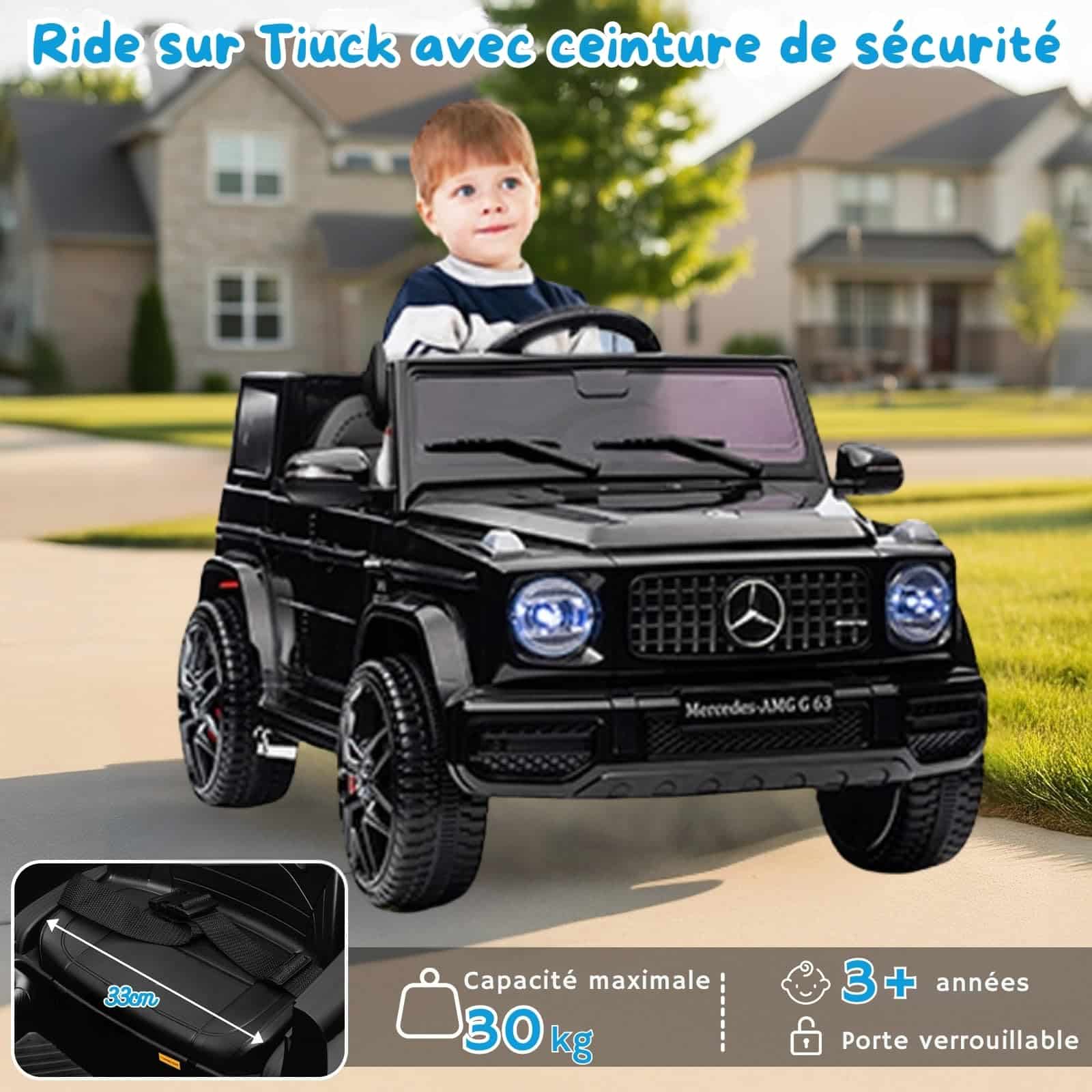 Voiture électrique enfant LALAHO G63 avec télécommande 2.4G, 2 portes, MP3 (Noir) – Image 4