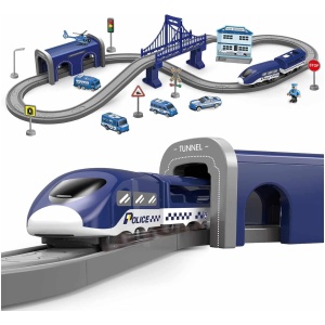 Train électrique EnfantCado circuit flexible avec véhicule spatial bleu
