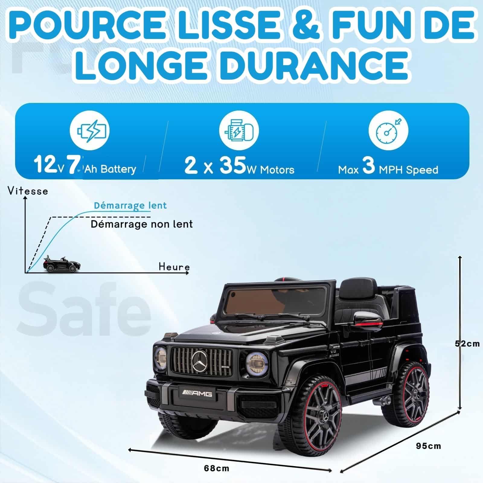 Voiture électrique enfant LALAHO G63 avec télécommande 2.4G, 2 portes, MP3 (Noir) – Image 6