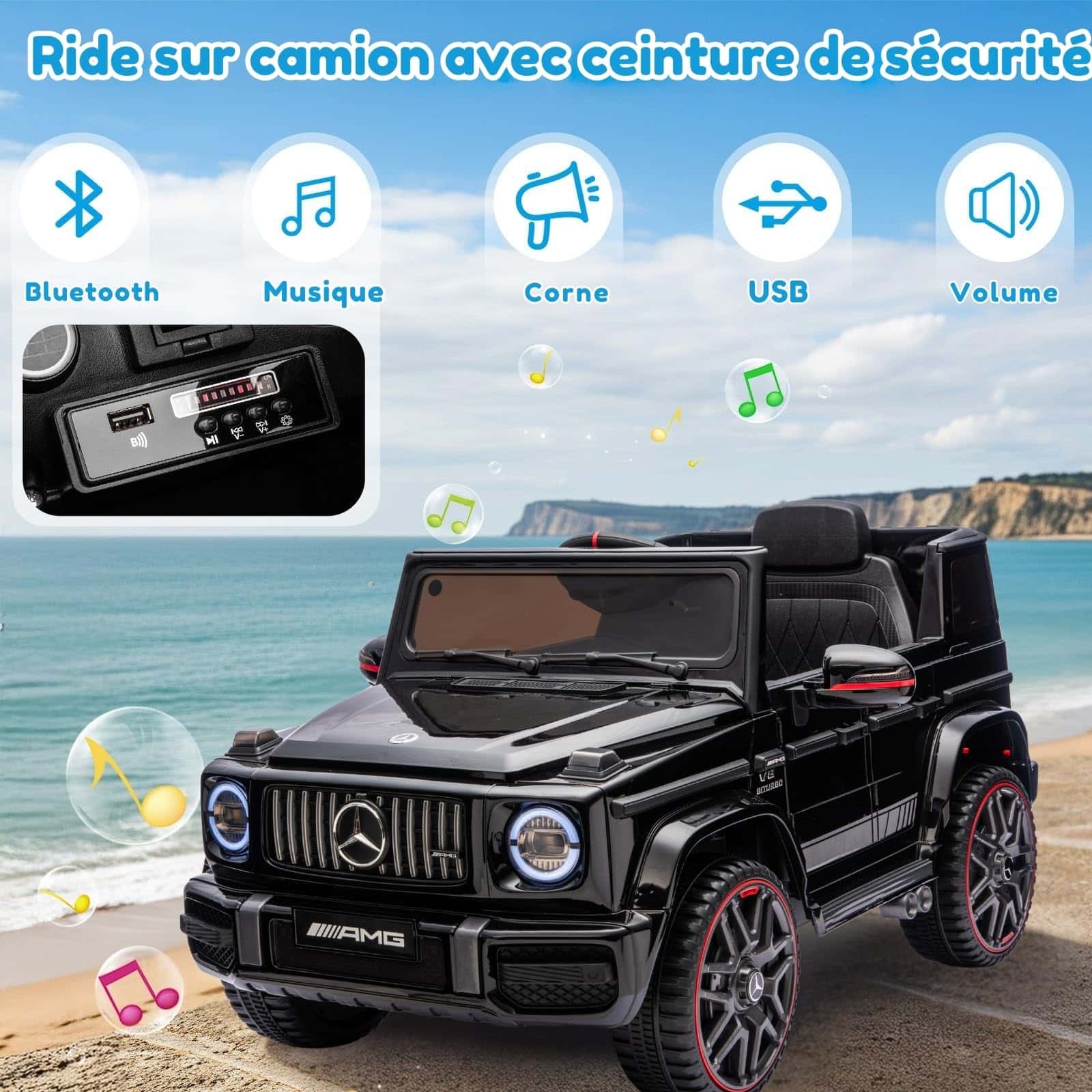 Voiture électrique enfant LALAHO G63 avec télécommande 2.4G, 2 portes, MP3 (Noir) – Image 2