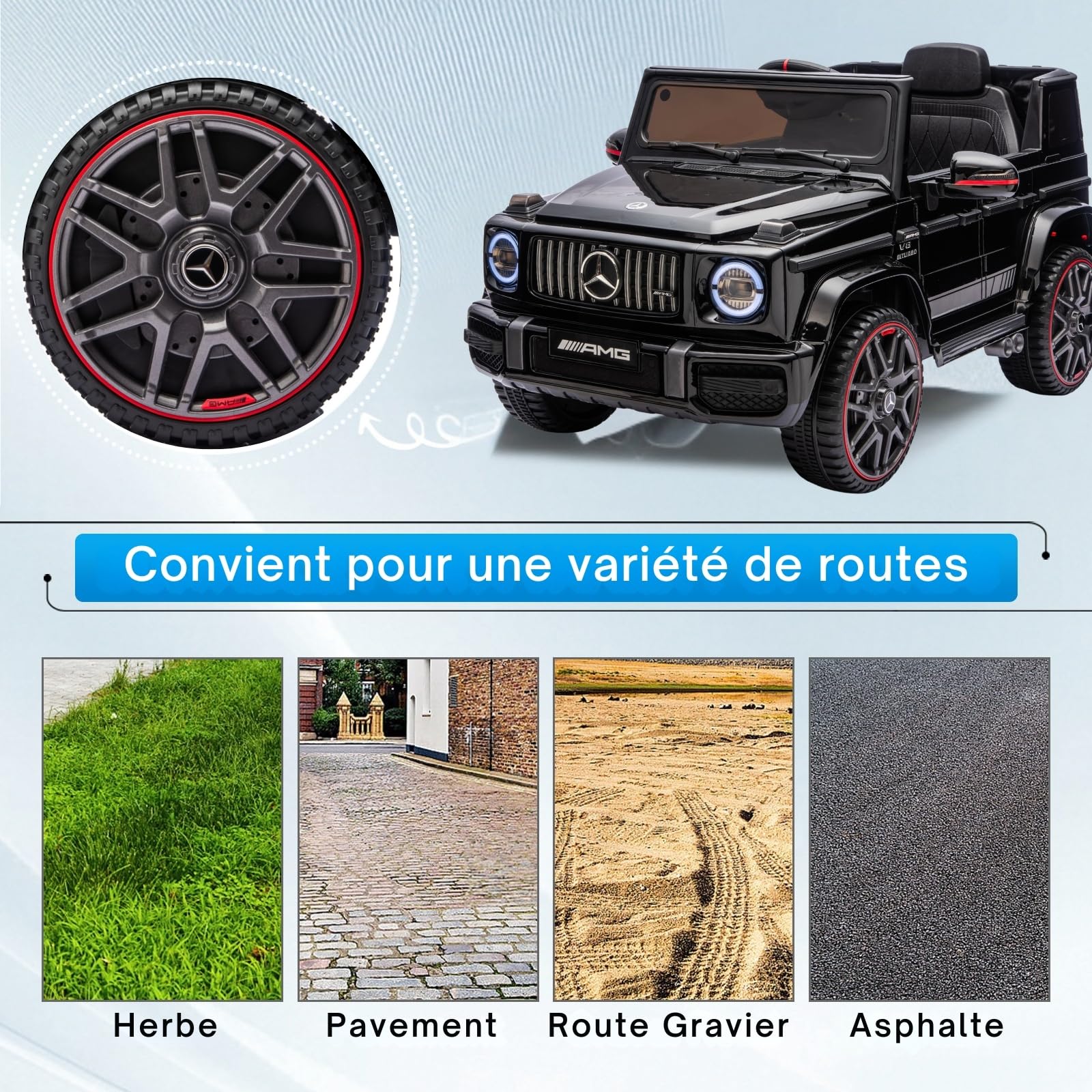 Voiture électrique enfant LALAHO G63 avec télécommande 2.4G, 2 portes, MP3 (Noir) – Image 7