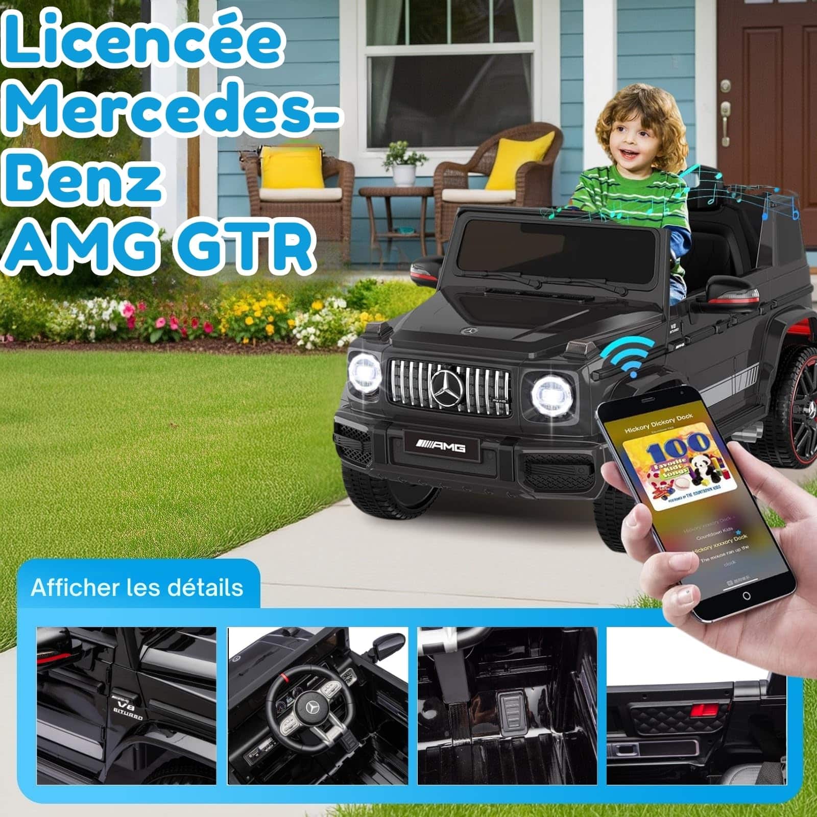 Voiture électrique enfant LALAHO G63 avec télécommande 2.4G, 2 portes, MP3 (Noir) – Image 5