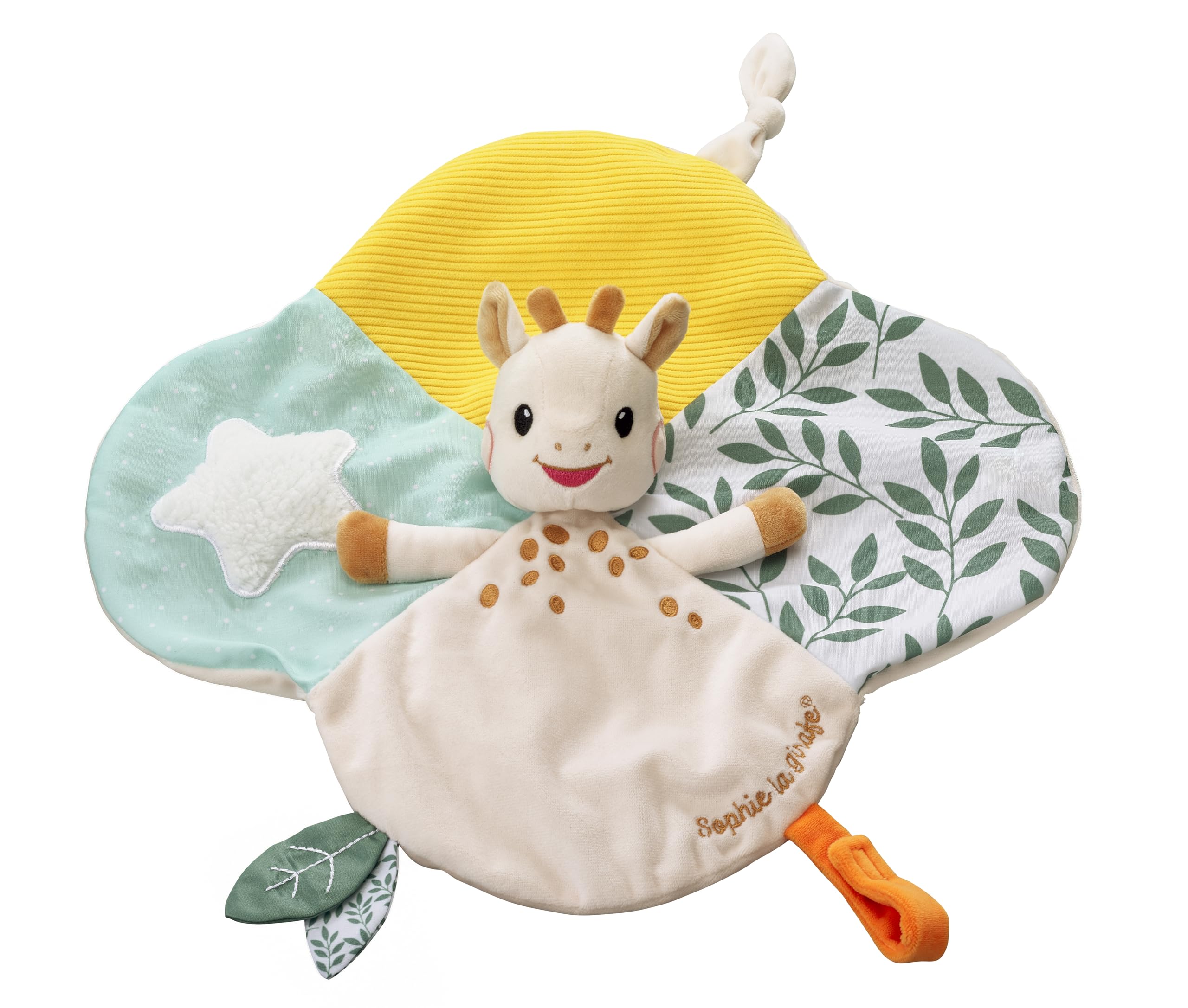Doudou plat Sophie la Girafe Vulli multitexture avec attache sucette – Image 5