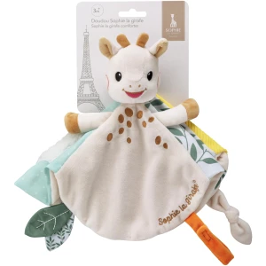 Doudou plat Sophie la Girafe Vulli multitexture avec attache sucette