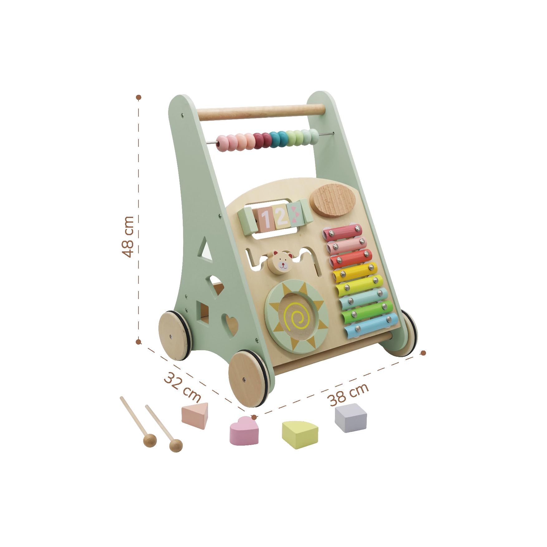 Poussette Montessori BUDDY BABY en bois pour premiers pas avec jouets – Image 6