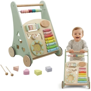 Poussette Montessori BUDDY BABY en bois pour premiers pas avec jouets