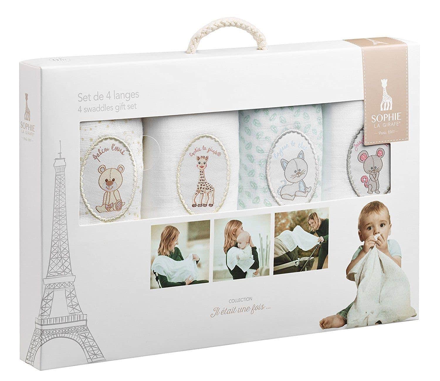 Set 4 Langes Coton Sophie la Girafe 70×70 cm Naissance