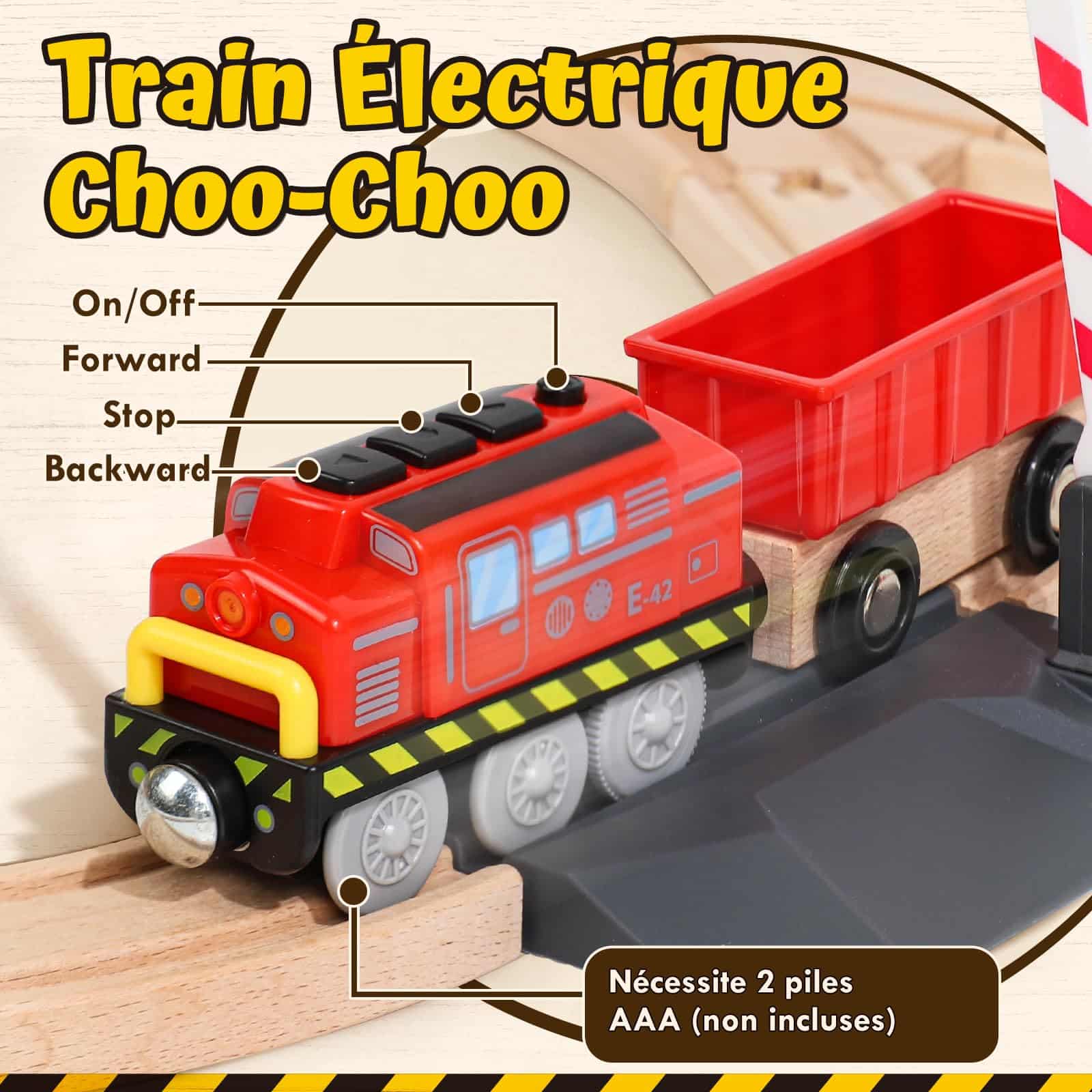 Train en bois électrique EnfantCado 68 pièces avec grue – Image 3