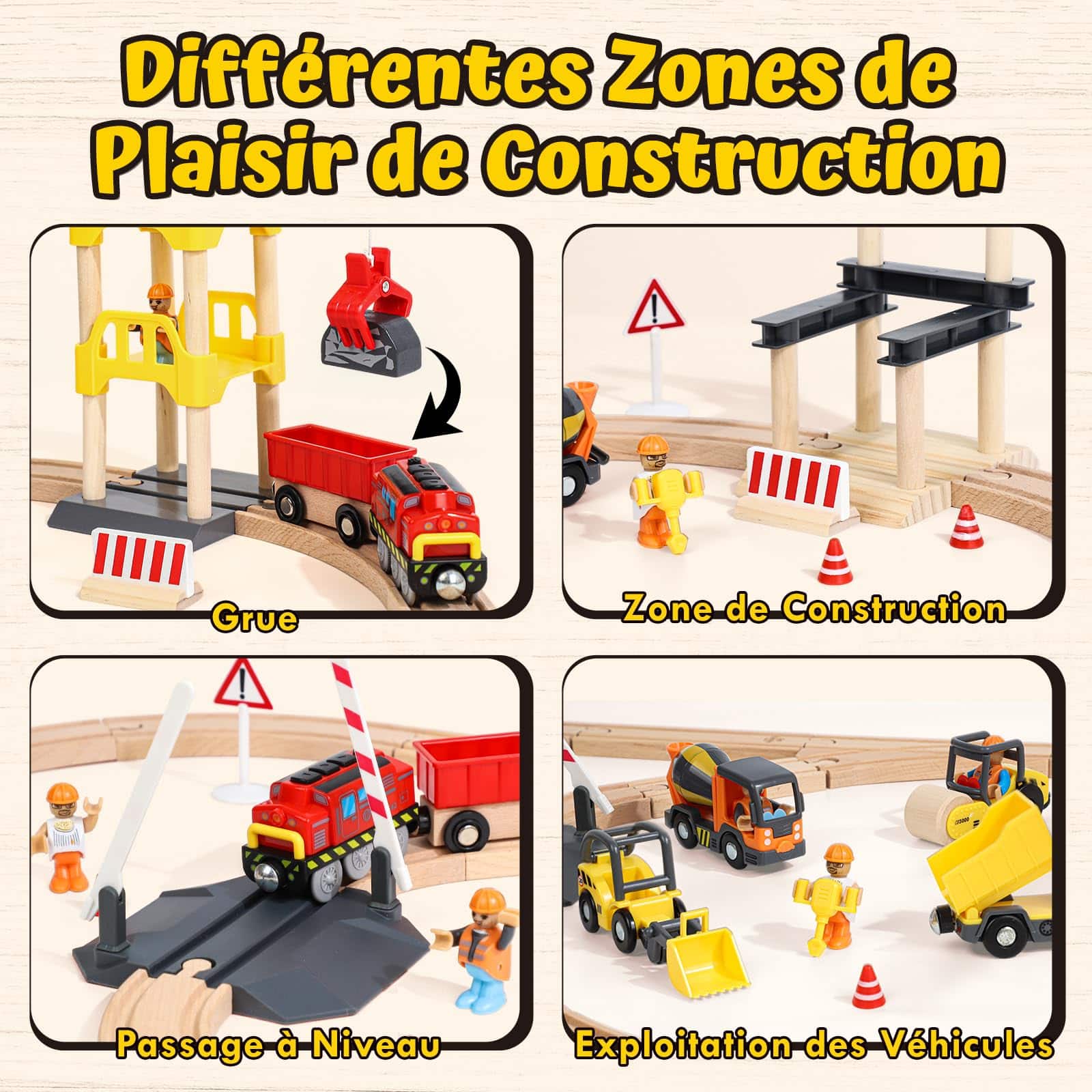 Train en bois électrique EnfantCado 68 pièces avec grue – Image 5