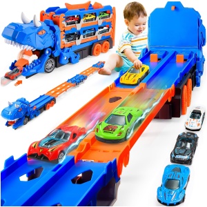 Camion Dinosaure EnfantCado 150 cm avec 6 Mini Voitures