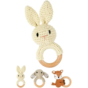 Hochet Bébé EnfantCado Lapin Bois Dentition Montessori