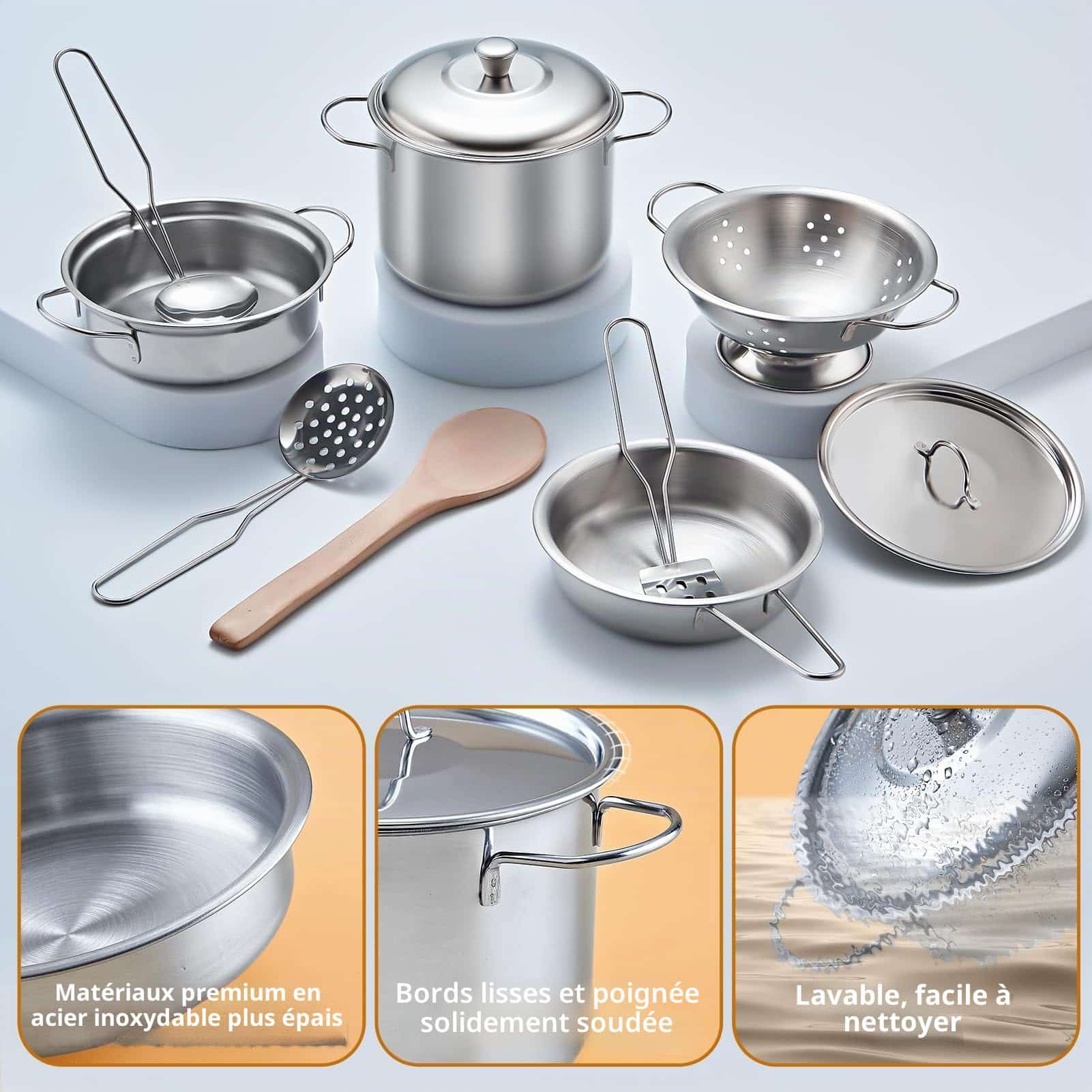 Coffret Cuisine Enfant 52 Pièces - Jeu d'Imitation avec Casseroles Inox et Aliments à Découper – Image 4
