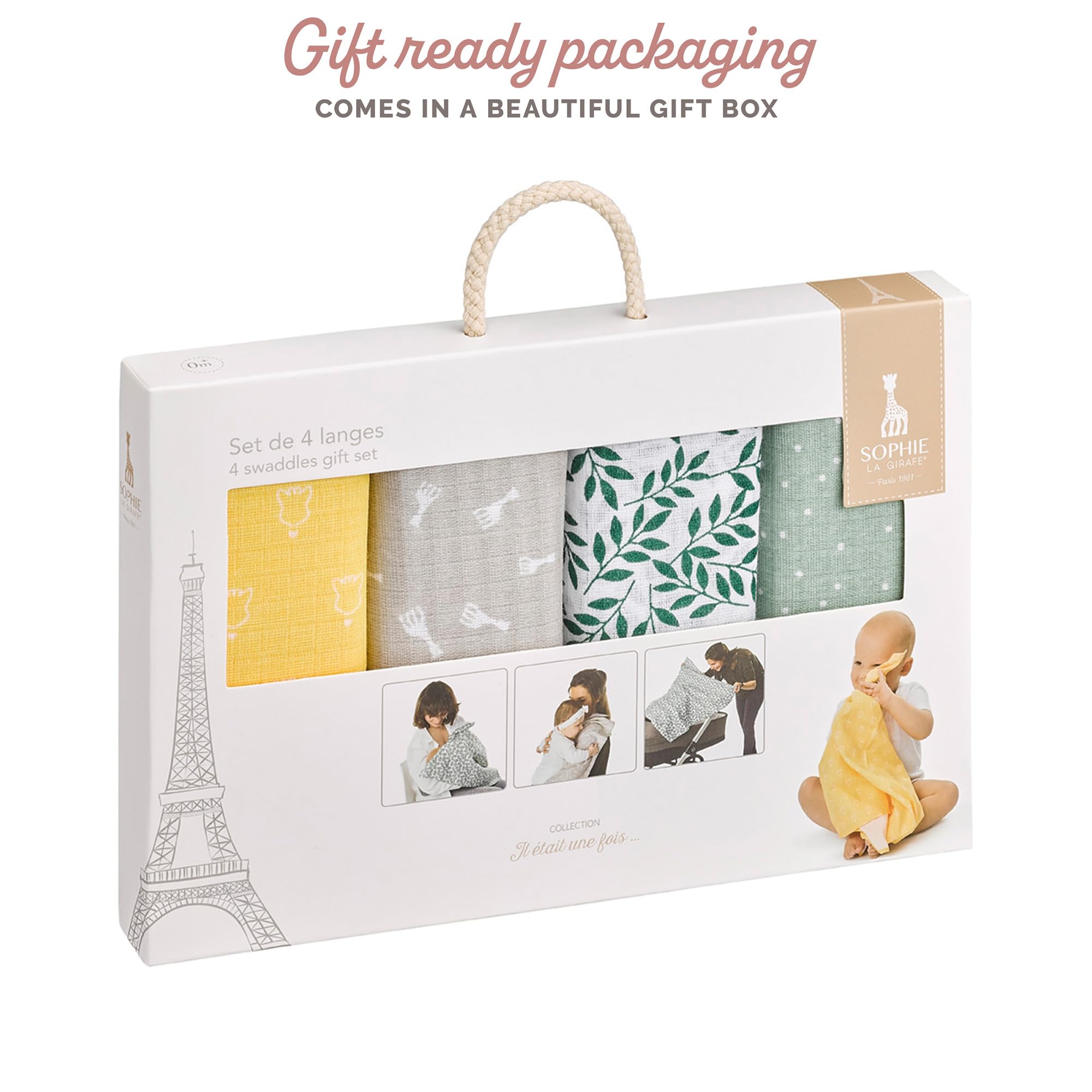 Set de 4 langes Sophie la Girafe 70×70 cm multicolore pois – Image 5