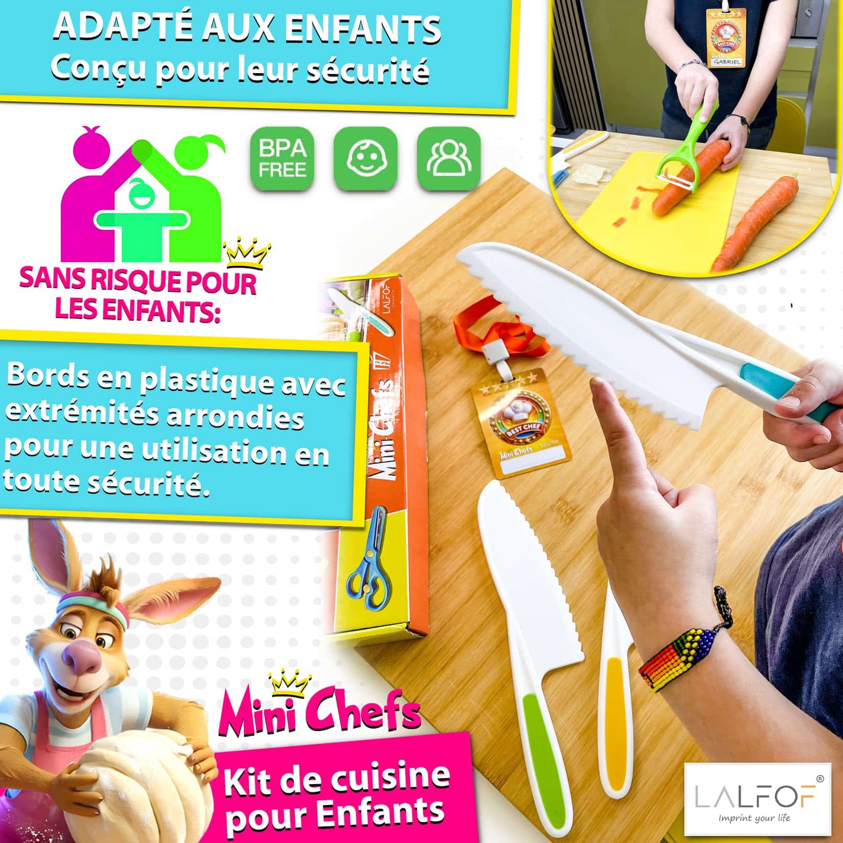 Kit Cuisine Enfant Sécurité Lalfof avec 3 Couteaux et 20 Ustensiles Montessori – Image 3