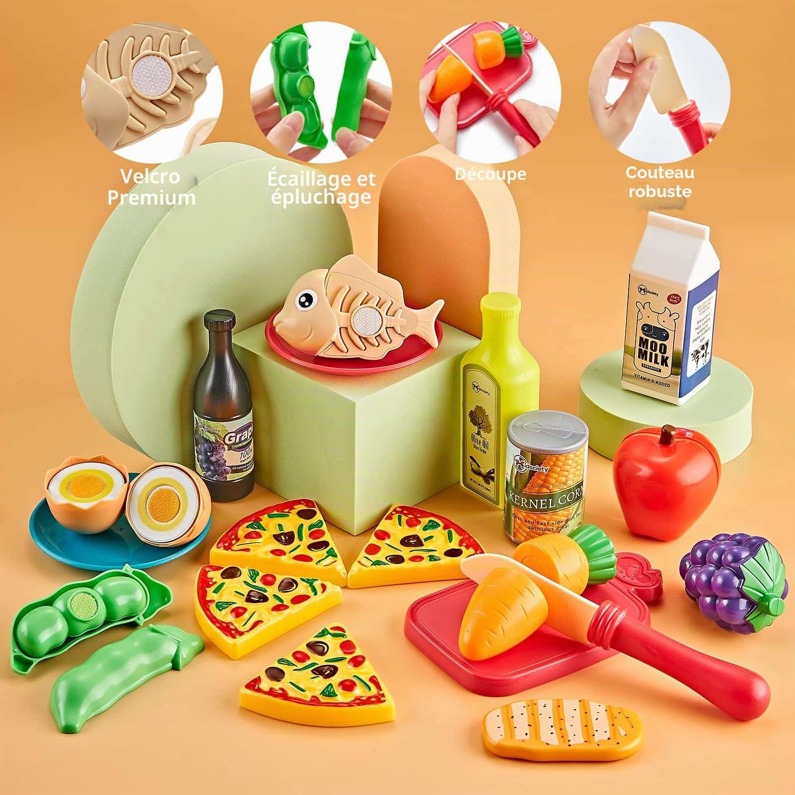 Coffret Cuisine Enfant 52 Pièces - Jeu d'Imitation avec Casseroles Inox et Aliments à Découper – Image 5