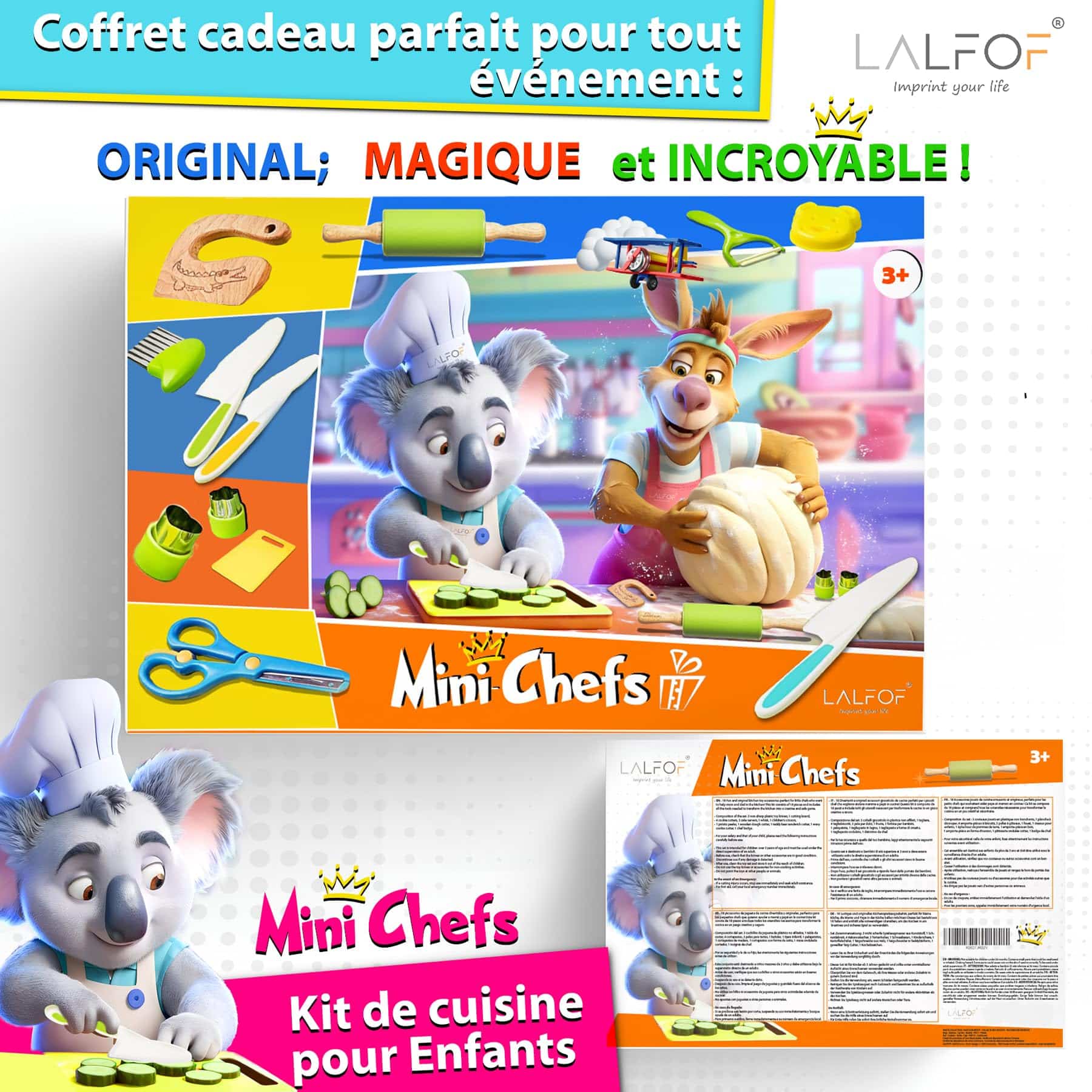 Kit Cuisine Enfant Sécurité Lalfof avec 3 Couteaux et 20 Ustensiles Montessori – Image 5