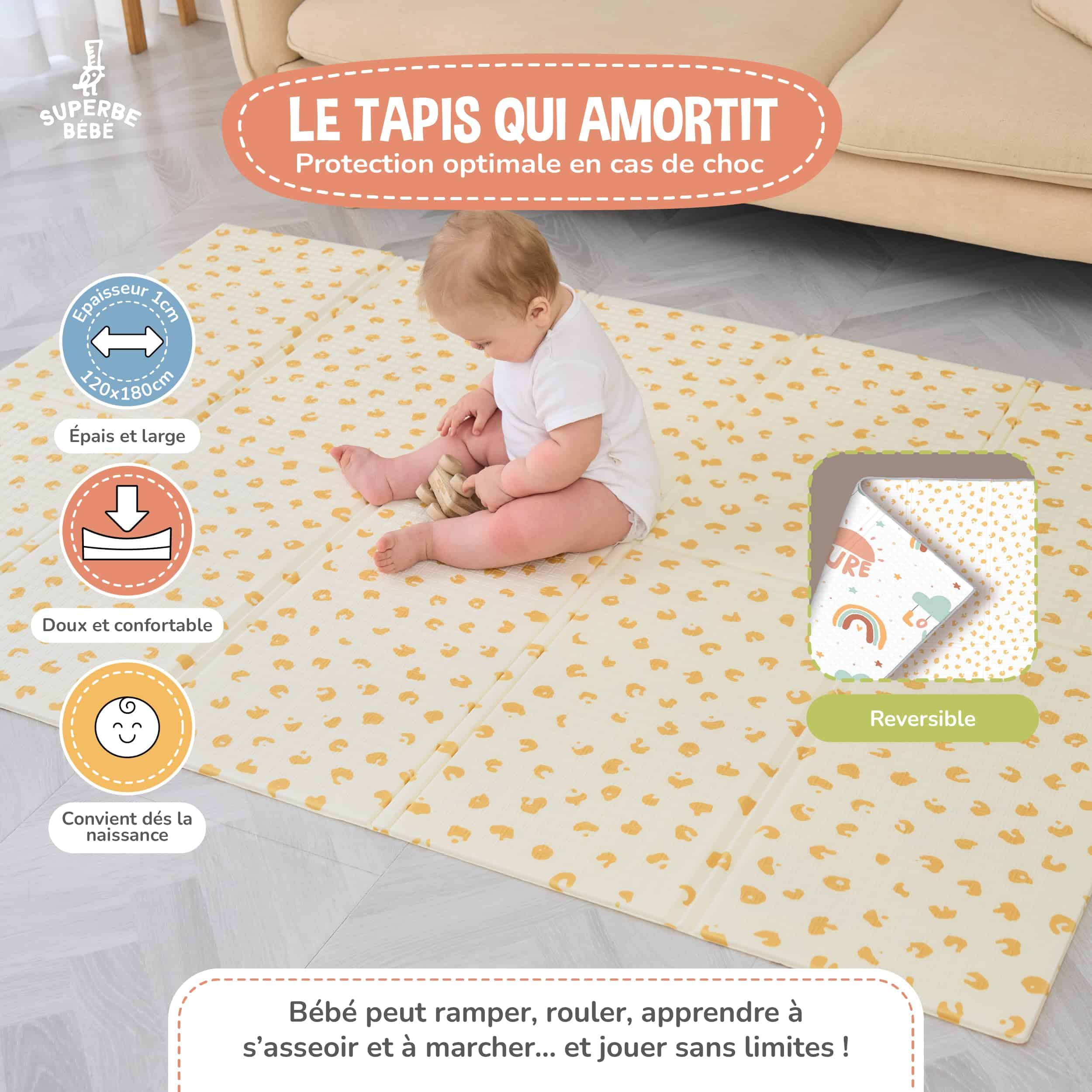 Tapis d'éveil bébé pliable épais réversible 120x180x1cm EnfantCado – Image 2