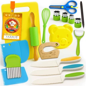 Kit Cuisine Enfant Sécurité Lalfof avec 3 Couteaux et 20 Ustensiles Montessori