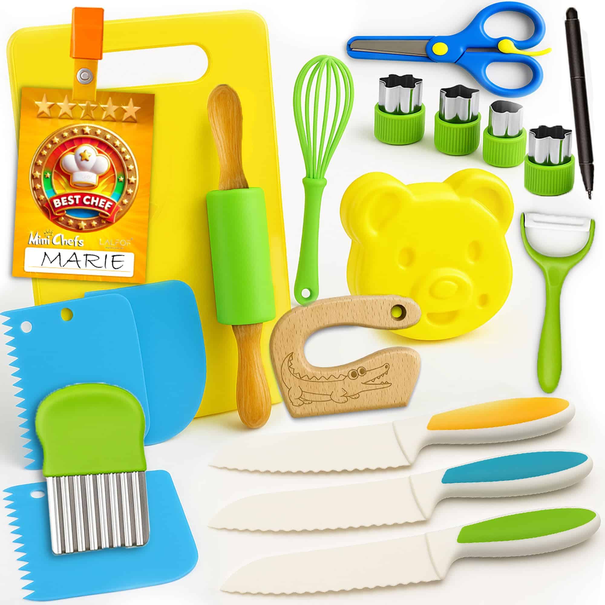 Kit Cuisine Enfant Sécurité Lalfof avec 3 Couteaux et 20 Ustensiles Montessori