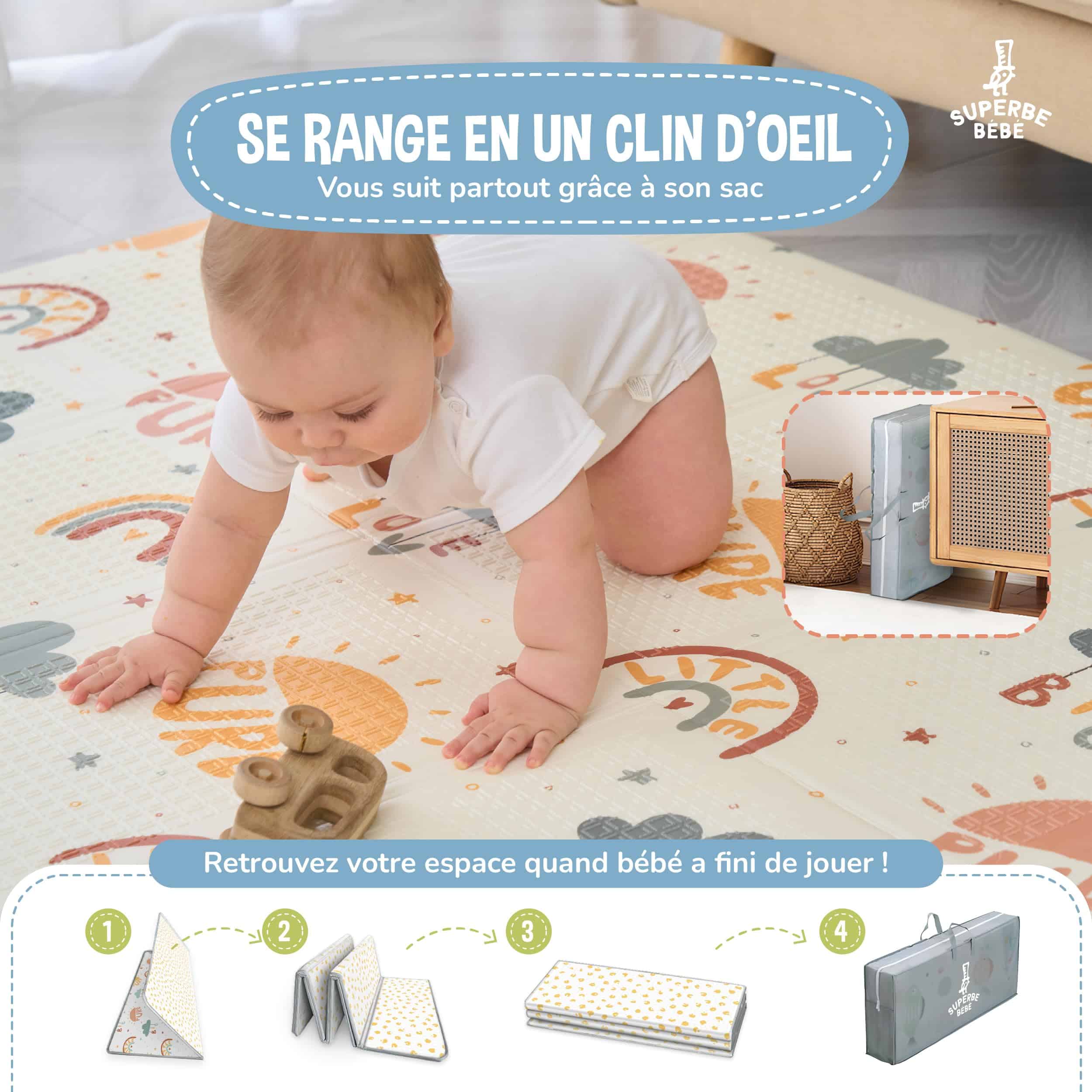 Tapis d'éveil bébé pliable épais réversible 120x180x1cm EnfantCado – Image 3