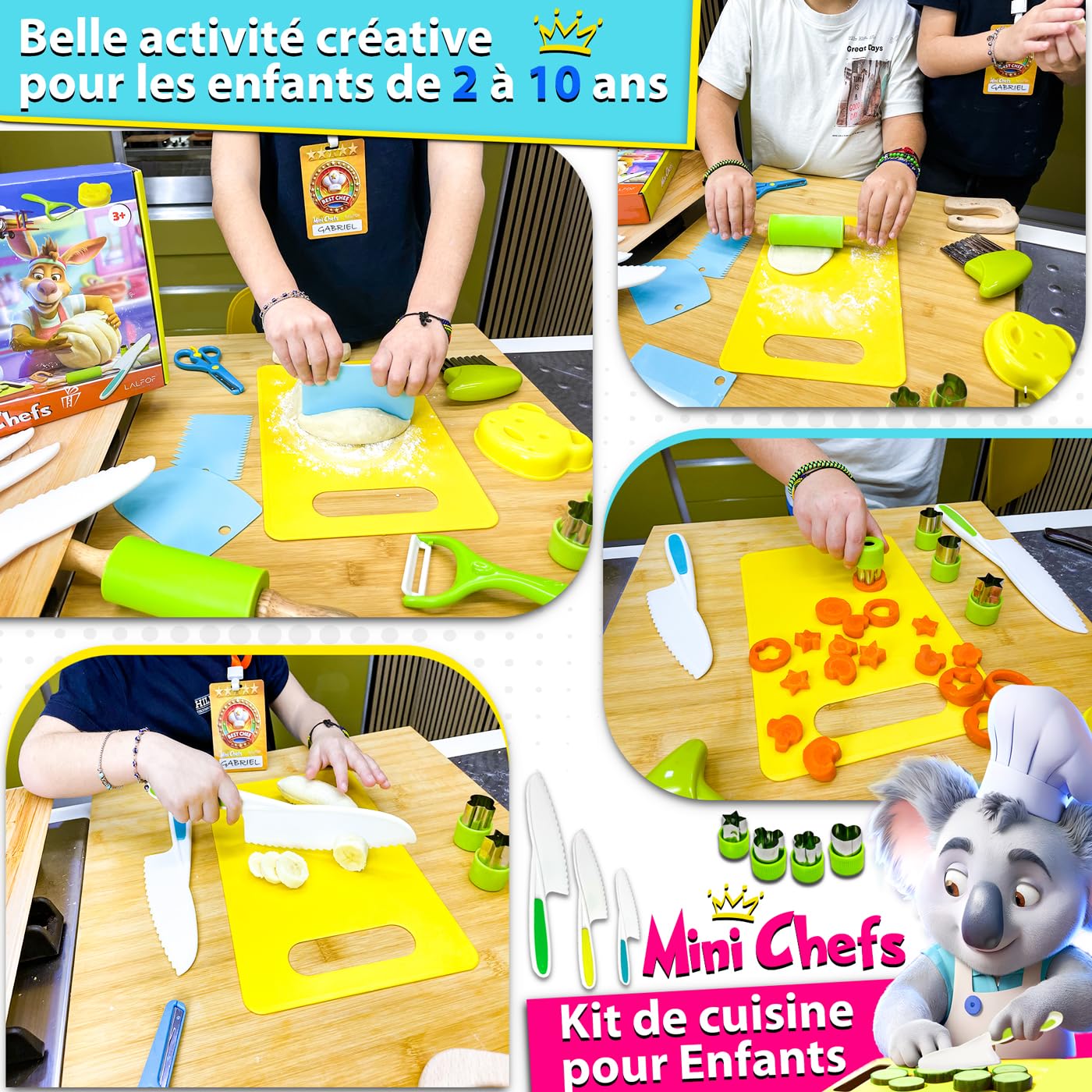 Kit Cuisine Enfant Sécurité Lalfof avec 3 Couteaux et 20 Ustensiles Montessori – Image 4