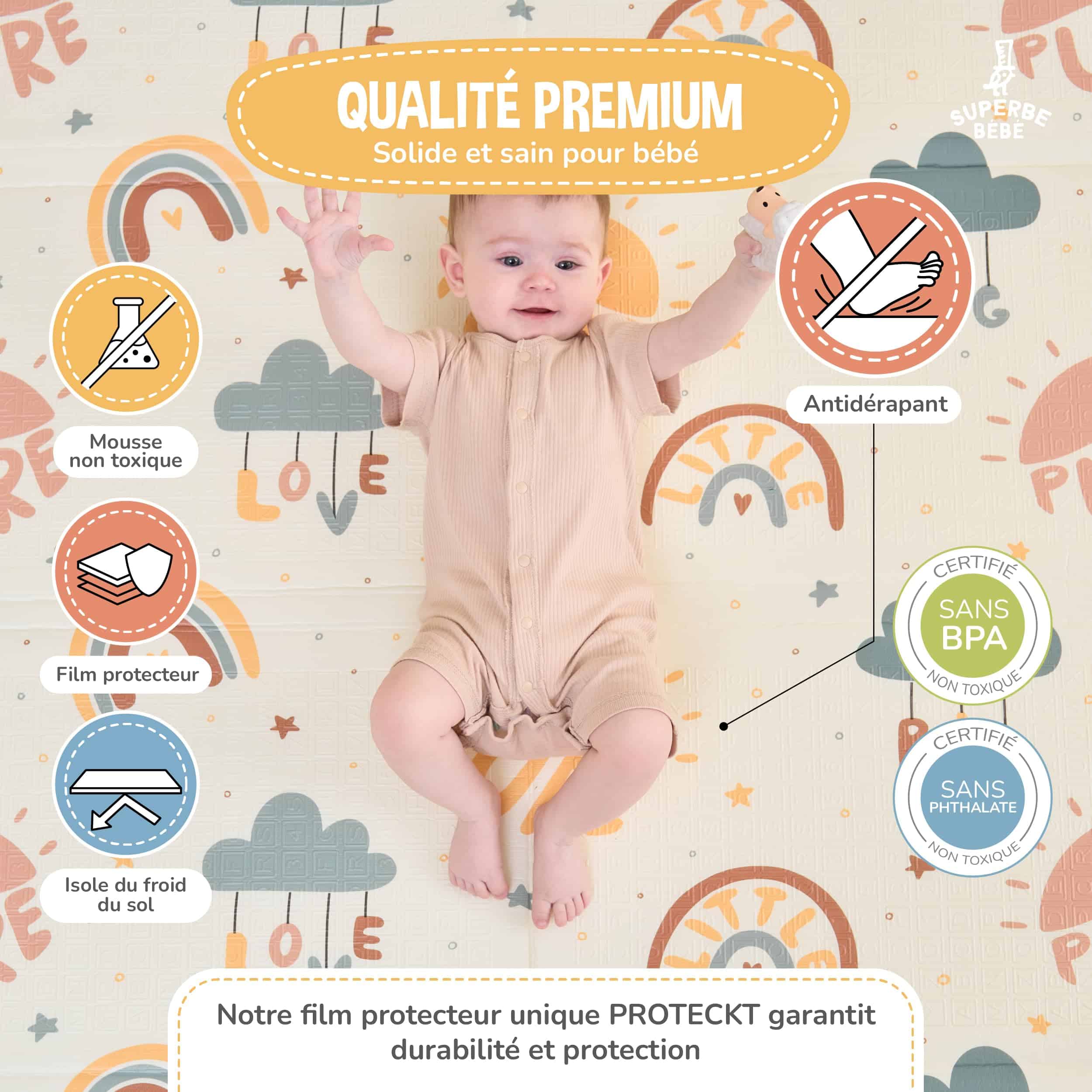 Tapis d'éveil bébé pliable épais réversible 120x180x1cm EnfantCado – Image 5