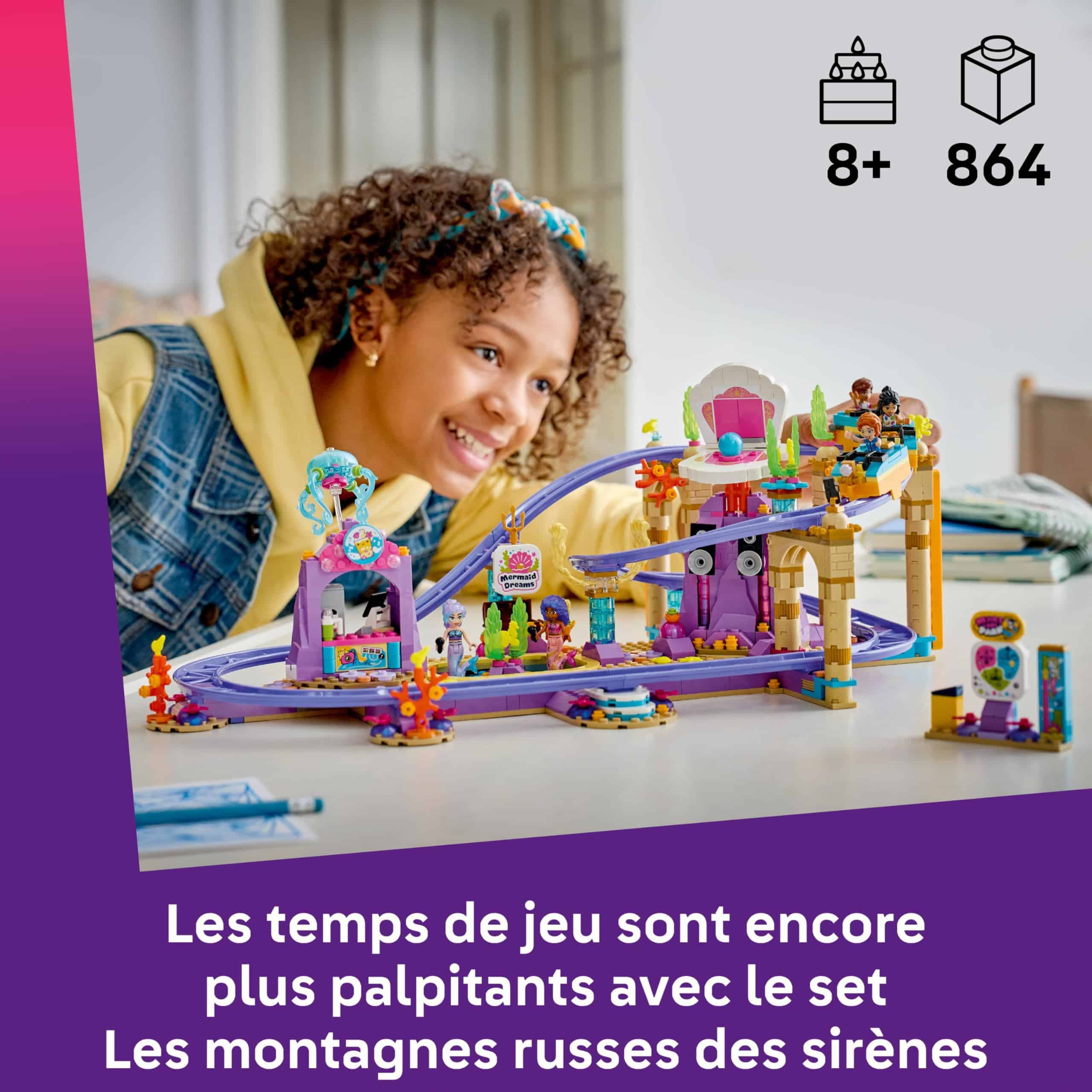 Jeu de construction LEGO Friends Les Montagnes Russes des Sirènes avec 3 wagons et 5 mini-poupées – Image 2