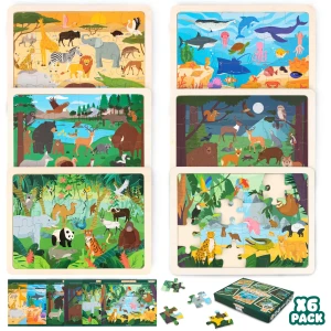 Puzzle Bois Enfant 6 Ensembles 24 Pièces Animaux Écosystèmes EnfantCado GE0126
