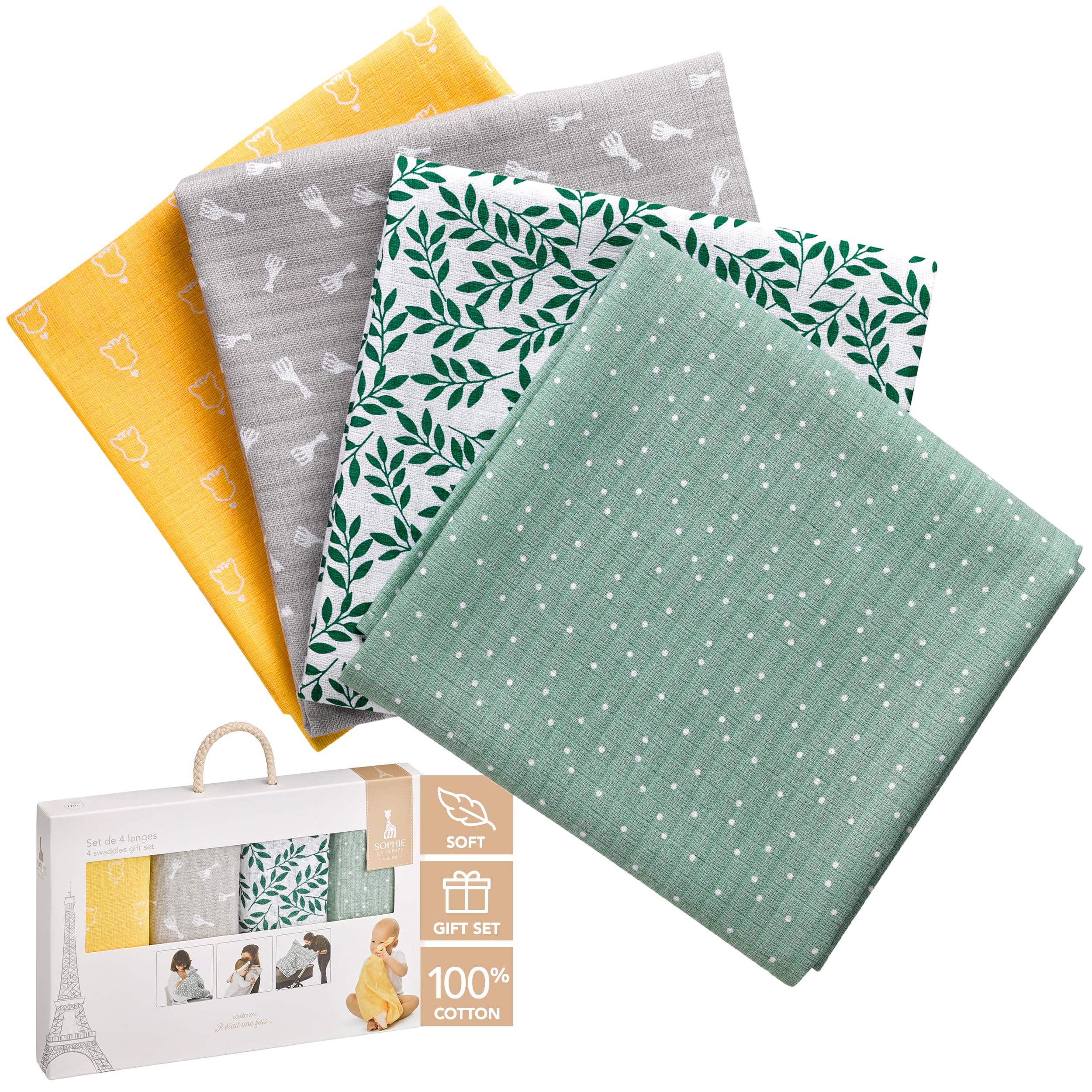 Set de 4 langes Sophie la Girafe 70×70 cm multicolore pois