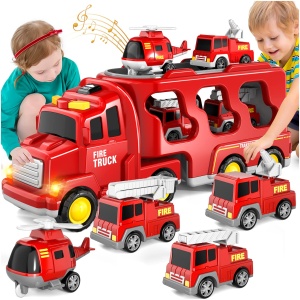 Camion de Pompiers 5 en 1 Pat'Patrouille - Transporteur à Friction avec 4 Véhicules